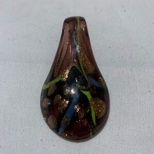 Glass Art Deco Teardrop - Brown, Gold, and Blue with Green Highlights Pendant